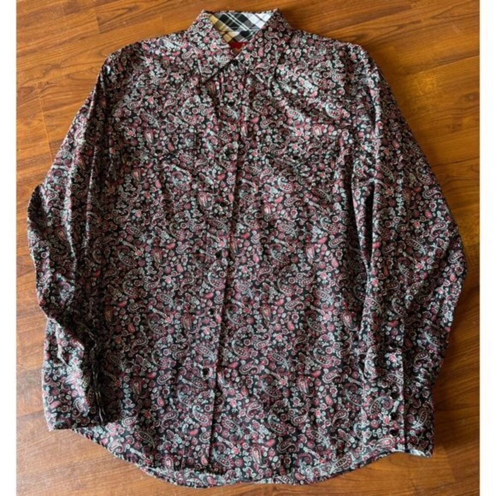 Rodeo Clothing Co Mens Red Black Paisley Western Button Up Shirt Medium‎ M |K1